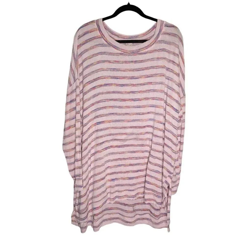 Como Blu Women's Pullover Sweater Blue White Stripe Long Sleeve Stretch Plus 2X